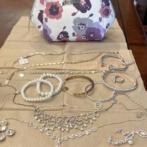 Prom jewelry packed in free Kerasilk make up bag filled with costume jewelry